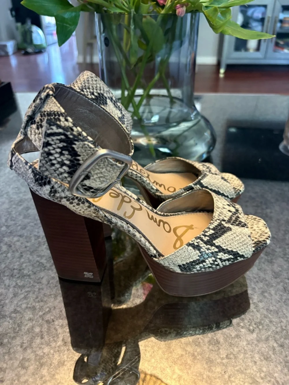 Sam Edelman Rain Faux Snakeskin High Heeled Platform Block Heeled Sandals
